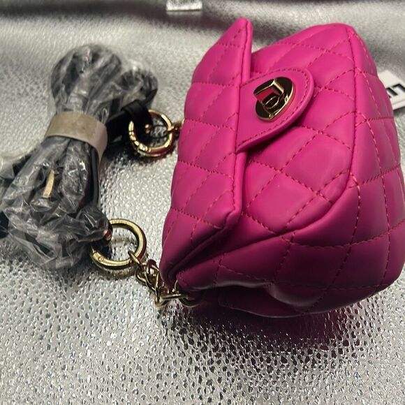 Like Dreams Quilted Faux Leather Mini Belt Bag Crossbody Hot Pink Marshmellow - Picture 6 of 10
